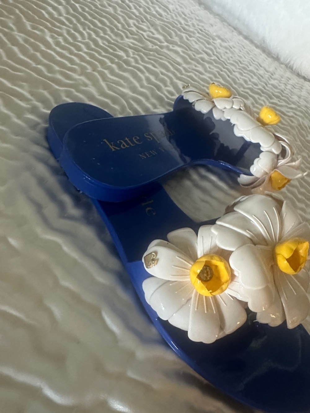 kate spade blue sandals with white and yellow floral accents - Picture 3 of 5